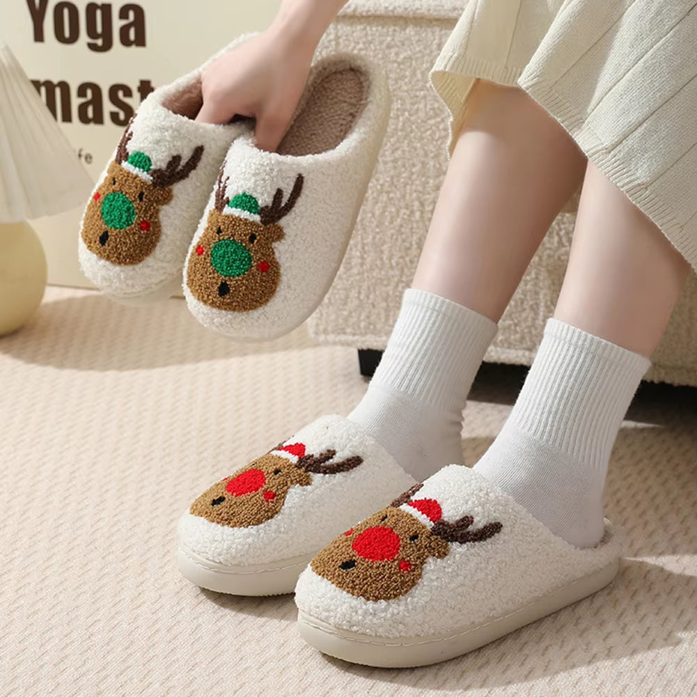 Women Fuzzy Fluffy Slippers for Winter Christmas Deer Slippers Women Home Winter Slippers Cute Women Winter Home