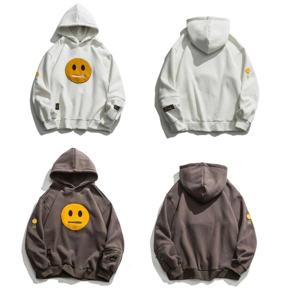 Smiley Face Zipper Pocket Hoodie | Streetwear Skater Fashion met Emoji