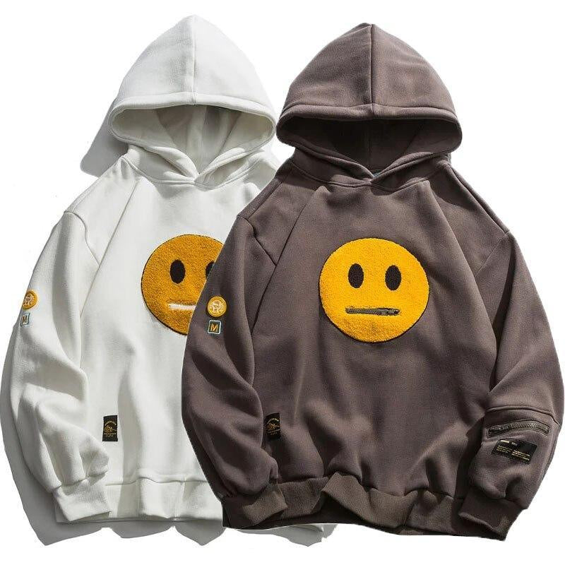 Smiley Face Zipper Pocket Hoodie | Streetwear Skater Fashion met Emoji